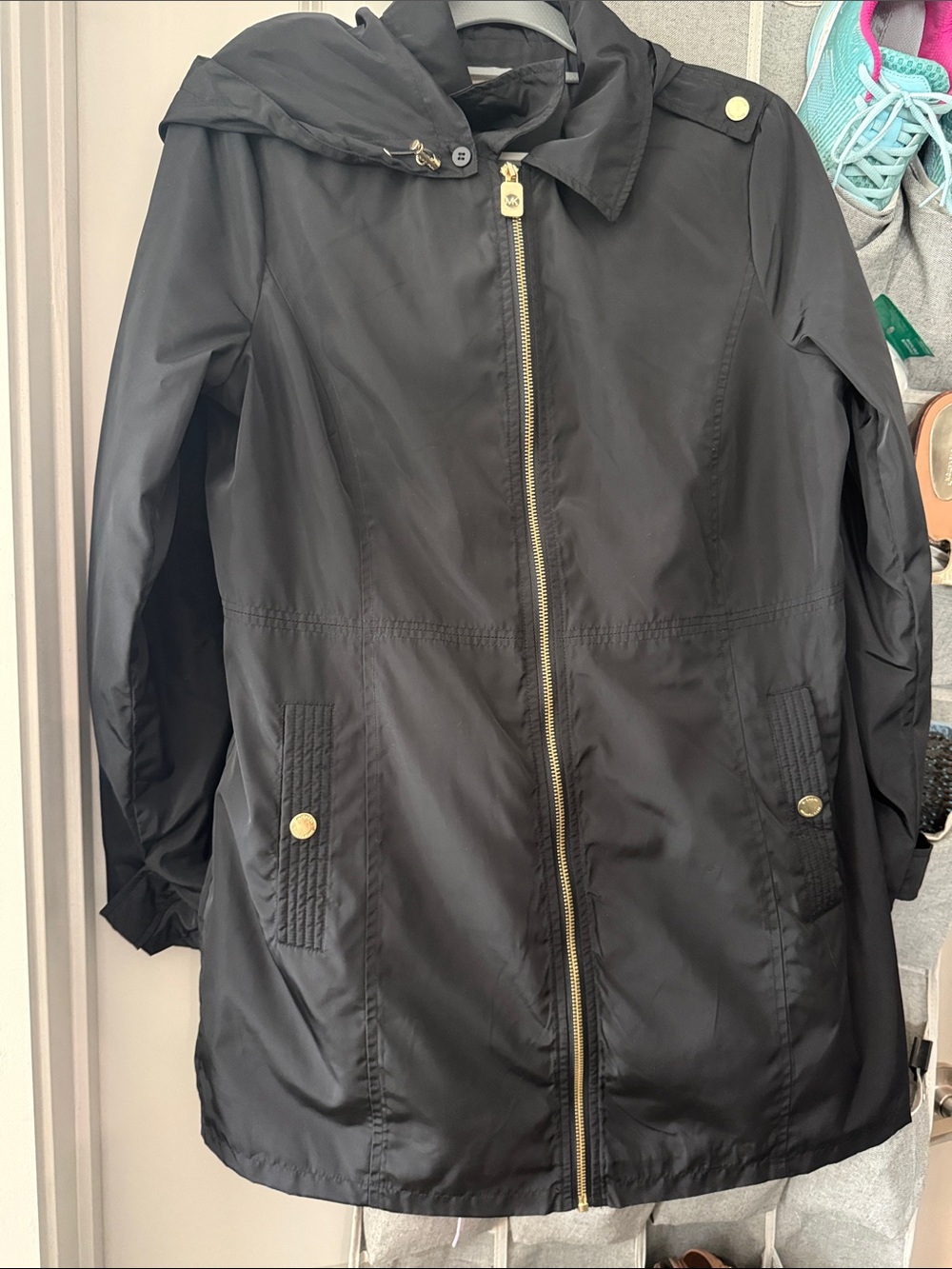 MICHAEL Michael Kors Black Hooded Jacket with Gold Hardware